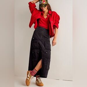 Free People We The Free Margo Cargo Black Maxi Skirt Size Medium NWT